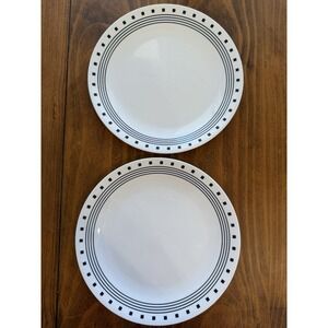 Corelle Black Geometric Square Border Dinner Plates 10.25" Set of 2 White